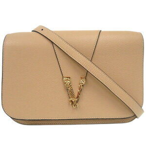 Versace Virtus chain shoulder bag metal icon leather pouch beige